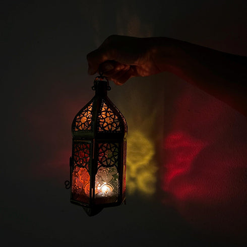 Colorful Glass Brass Moroccan Lantern - Artisan Made (CL 1004)